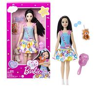 Barbie Doll for Preschoolers, My First Renee Doll, 13.5 Inch doll, Black Hair, Kids Toys and Gifts, Plush Squirrel, Accessories, Soft Poseable Body, from 3 Years, HLL22
