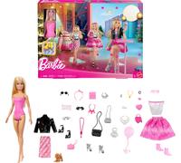 Barbie Doll Holiday Advent Calendar with 24 Clothing and Accessory Surprises Including Jacket, Skirt, Shoes, Purses, and a Pet Puppy, Blonde Doll, JFL63