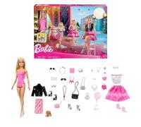 Barbie Doll Holiday Advent Calendar with 24 Clothing and Accessory Surprises Including Jacket, Skirt, Shoes, Purses, and a Pet Puppy, Blonde Doll, JFL63
