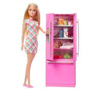 Barbie Doll & Kitchen Playset with Refrigerator & 10 Accessories Including Food Pieces, Plus Sticker Sheet, JKB52