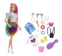 Barbie Doll Leopard Rainbow Hair with Color-Change Highlights & 16 Styling