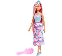 Barbie FXR94 Doll, Rainbow Princess Look, with Extra-Long Pink Hair and Hairbrush, Multicolour