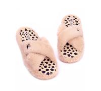 Barbie Womens Slippers | Ladies Doll Logo Slip On Fluffy Pink House Sliders | Adults Leopard Animal Insoles with Cross Strap Shoes 3-4 UK