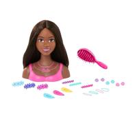 Barbie Doll Styling Head, Brown Hair with 20 Colorful Accessories, Doll Head for Hair Styling