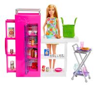 Doll and Ultimate Pantry Playset, Barbie Kitchen Add-On with 30+ Pieces, Doll House Furniture, Food-Themed Sticker Sheet, HJV38