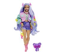 Barbie Doll with Pet Koala, Barbie Extra, Kids Toys, Clothes and Accessories, Wavy Lavender Hair, Colorful Butterfly Sweater, Pink Boots, HKP95