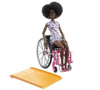 Barbie Fashionistas Doll #194 with Wheelchair and Ramp, Natural Black Hair and Rainbow Heart Romper with Accessories