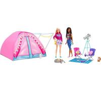 Barbie Dolls & 20 Accessories, It Takes Two Camping Tent Playset with Brooklyn & Malibu, Plus 2 Moving Animals, HGC18