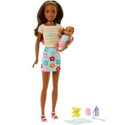 Barbie Dolls and Accessories Brunette Skipper Doll Baby Figure & 5 Accessories