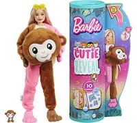 Barbie Dolls and Accessories, Cutie Reveal Doll with Monkey Plush Costume & 10 Surprises Including Color Change, Jungle Series