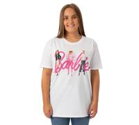 Barbie Womens T-Shirt | White Classic Pink Logo with Dolls Graphic Tee for Ladies | Retro Short-Sleeved Fashion Top | Doll Oversized Tshirt Movie Merchandise Gift for Adults