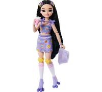 Barbie Dream Besties Doll and Accessories Renee Posable Roller Skating Fashion Doll with Black Hair 12 Video & Food Themed Pieces