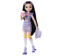Barbie Dream Besties Doll and Accessories, Renee Posable Roller Skating Fashion Doll with Black Hair, 12 Video & Food Themed Pieces, JFX99