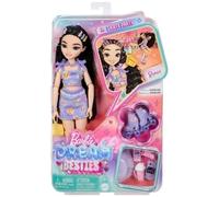 Barbie Dream Besties Doll and Accessories, Renee Posable Roller Skating Fashion Doll with Black Hair, 12 Video & Food Themed Pieces, JFX99