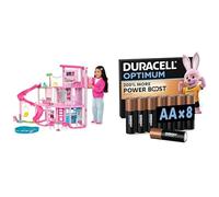 Barbie Dreamhouse, 3-Storey House with 10 Play Areas Including Pool, Slide, Elevator, 75 Doll Accessories, Toy Puppy + DURACELL Optimum AA Batteries (8 Pack)