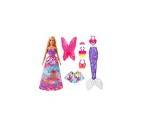 Barbie Dreamtopia Dress Up Doll Gift Set, 12.5-Inch, Blonde with Princess, Fairy and Mermaid Costumes, Gift for 3 to 7 Year Olds, GJK40