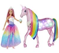 Barbie Dreamtopia Magical Lights Unicorn with Rainbow Mane, Lights & Sounds, Barbie Royal Doll with Pink Hair and Food Accessory, Gift for 3 to 7 Year Olds, GWM78