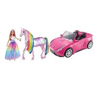 Barbie Dreamtopia Magical Lights Unicorn with Rainbow Mane, Lights & Sounds & Glam Convertible Sports, Toy Vehicle for Doll, Pink Car, DVX59 - Amazon Exclusive