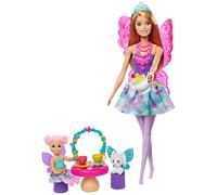 Barbie Dreamtopia Tea Party Playset with Barbie Fairy Doll, Toddler Doll, Tea Set, Pet and Accessories