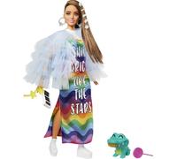 Barbie Extra Doll #9 in Blue Ruffled Jacket with Pet Crocodile, Long Brunette Ha