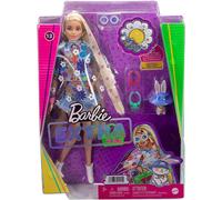 Barbie Extra Doll and Accessories with Extra-Long Blonde Hair Wearing Floral Outfit & Poncho with Pet Bunny