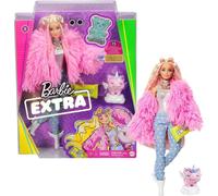 Barbie Extra Doll in Pink Fluffy Coat with Unicorn-Pig Toy