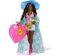 Barbie Extra Fly Doll with Beach-Themed Travel clothes & Accessories Tropical coverup with Oversized Hat & Bag
