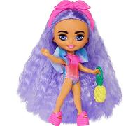 Barbie Extra Mini Minis Travel Doll with Beach Fashion, Tie-Dye Swimsuit and Tropic al Accessories, Barbie Extra Fly Small Doll, HPN06, Pink