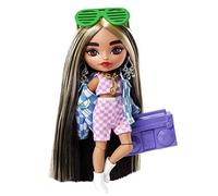 Barbie Extra Minis Doll #2 (5.5 in) Wearing Checkered 2-Piece Fashion & Jacket, with Doll Stand & Accessories Including Shutter Sunglasses and Boombox, Gift for Kids 3 Years Old & Up