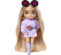 Barbie Extra Minis Doll #4 (5.5 in) Wearing Fluffy Purple Fashion, with Doll Stand & Accessories Including Teddy Ears and Sunglasses, Gift for Kids 3 Years Old & Up