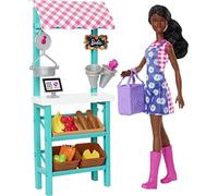 Barbie Farmers Market Playset, Barbie Doll (Brunette), Stand, Register, Vegetables, Bread, Cheese & Flowers, Great Gift for Ages 3 Years Old & Up