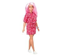 Barbie Fashionistas Doll #151 with Long Pink Hair Wearing a Red Paisley Top & Skirt, White Sneakers & Scrunchie Bracelet, Toy for Kids 3 to 8 Years Old, GHW65