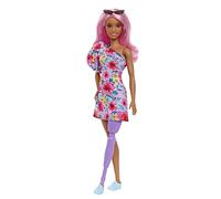 Barbie Fashionistas Doll #189, Pink Hair, Off-Shoulder Floral Dress, Sunglasses, Prosthetic Leg, Sneakers, Toy for Kids 3 to 8 Years Old, HBV21