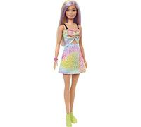Barbie Fashionistas Doll #190, Blonde Hair with Purple Streaks, Romper Dress, Yellow Wedge Sneakers, Bracelet, Toy for Kids 3 to 8 Years Old