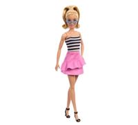 Barbie Fashionistas Doll #213, Blonde with Striped Top, Pink Skirt & Sunglasses, 65th Anniversary Collectible Fashion Doll, HRH11