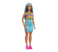 Barbie Fashionistas Doll Fancy Dress Rainbow Top & Teal Skirt Dress