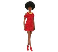 Barbie Fashionistas Doll #221 With Natural Black Hair, Red Dress &Amp; Accessories One Colour