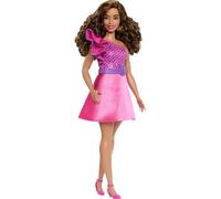 Barbie Fashionistas Doll #225, Curvy Body Type with Brown Hair, Pink Sparkly Dress & Accessories, 65th Anniversary Collectible Toy, HRH22