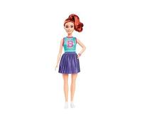 Barbie Fashionistas Doll #232 with Red Hair, Wearing Sporty “B” Jersey Top and Pleated Purple Skirt with Watch and Sneakers, HYT90