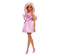 Barbie Fashionistas Doll #238 with Pastel Pink Hair Wearing Strapless Dress with Rose Bodice, Pearly Barrette Accessory and Strappy Pink Heels, HYT94
