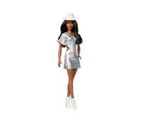 Barbie Fashionistas Doll #239 In Sparkly Silver Dress With Cowboy Hat And Boots, Black Hair One Colour