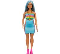 Barbie Fashionistas Doll 65th Anniversary #218 - Long Blue Hair Rainbow Top