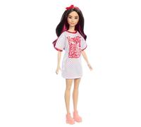Barbie Fashionistas Doll Age 3+ #214, Black Wavy Hair with Twist ‘n’ Turn Dress & Accessories, 65th Anniversary Collectible Fashion Doll, HRH12