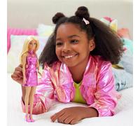 Barbie Fashionistas Doll #230 with Blond Hair, Wearing Metallic Pink Minidress with Heart Cut-Out, White Bracelet and Heels, HYT88