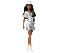 Barbie Fashionistas Doll #239 with Black Hair Wearing Sparkly Silver Fringe Dress with Western Accessories like White Cowboy Hat and Boots, HYT95