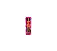 Barbie Fashionistas Doll, Long Wavy Brunette Hair, Headband, Orange Floral Print Dress with Ruffle Details & Heels, Toy for Kids 3 to 8 Years Old