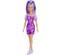 Barbie Fashionistas Doll Petite Long Purple Hair & Purple Metallic Dress
