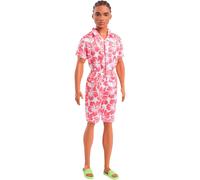 Barbie Fashionistas Ken Doll #235 with Braided Brown Hair, Wearing Coral Jumpsuit with Hawaiian Print and Green Sandals, HYT99