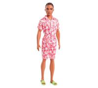 Barbie Fashionistas Ken Doll #235 with Braided Brown Hair, Wearing Coral Jumpsuit with Hawaiian Print and Green Sandals, HYT99