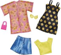 barbie Fashions 2 Pack, 2 Outfits & 2 Accessories: Shirt, Shorts & Kimono, Sleeveless Sunflower Dress, Purse & Sunglasses, Children 3 Years +